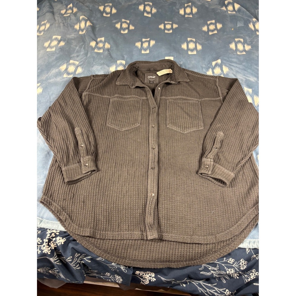 Aerie Womens Charcoal Grey Waffle Knit Oversized Button Down Shacket Small